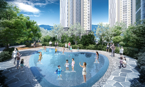 사진= '두산위브더제니스 양산' 야외물놀이장 이미지(두산건설 제공)